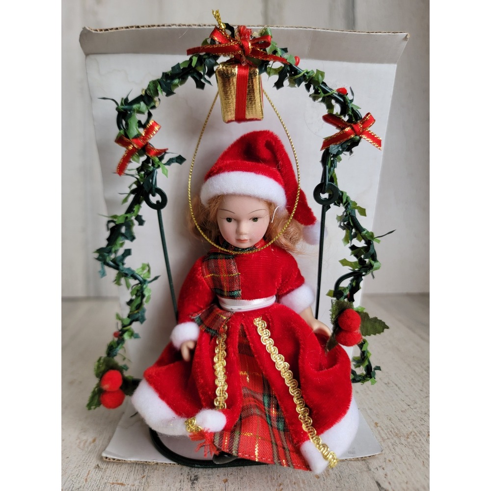 Vintage doll girl swing unique ornament Xmas tree gift home decor
